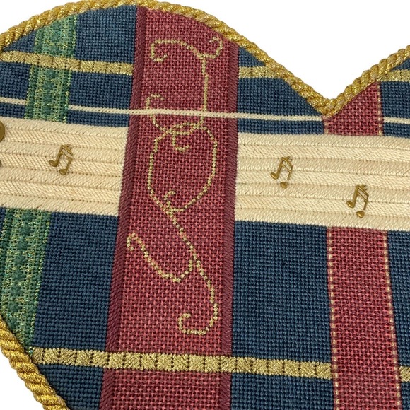 Vintage Handmade Stitched Heart Wall Hanging Joy To The World Music Pocket - Picture 3 of 16